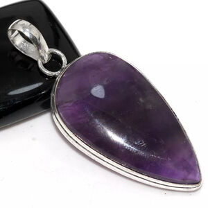 Natural Amethyst 925 Silver Plated Pendant Necklace 2"